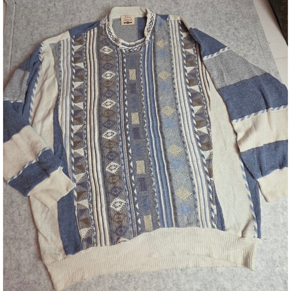 Vintage Marc Gibaldi 90s Grandpacore Knit Sweater Blue Coogi Style Mens XL